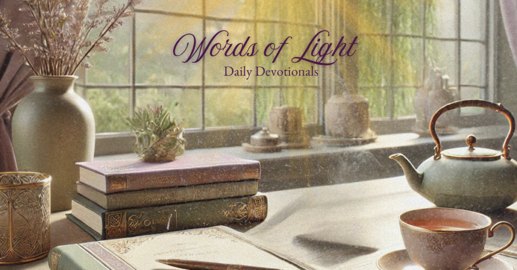 A photorealistic scene featuring an elegant desk setup by a large window. The desk includes a journal, a pen, and a steaming cup of tea, with a serene view of a weeping willow tree outside. The soft lighting and warm tones create a peaceful and inviting ambiance.