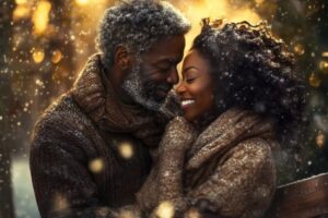 Two people sharing a quiet moment of warmth and connection during winter, symbolizing shared light and companionship.