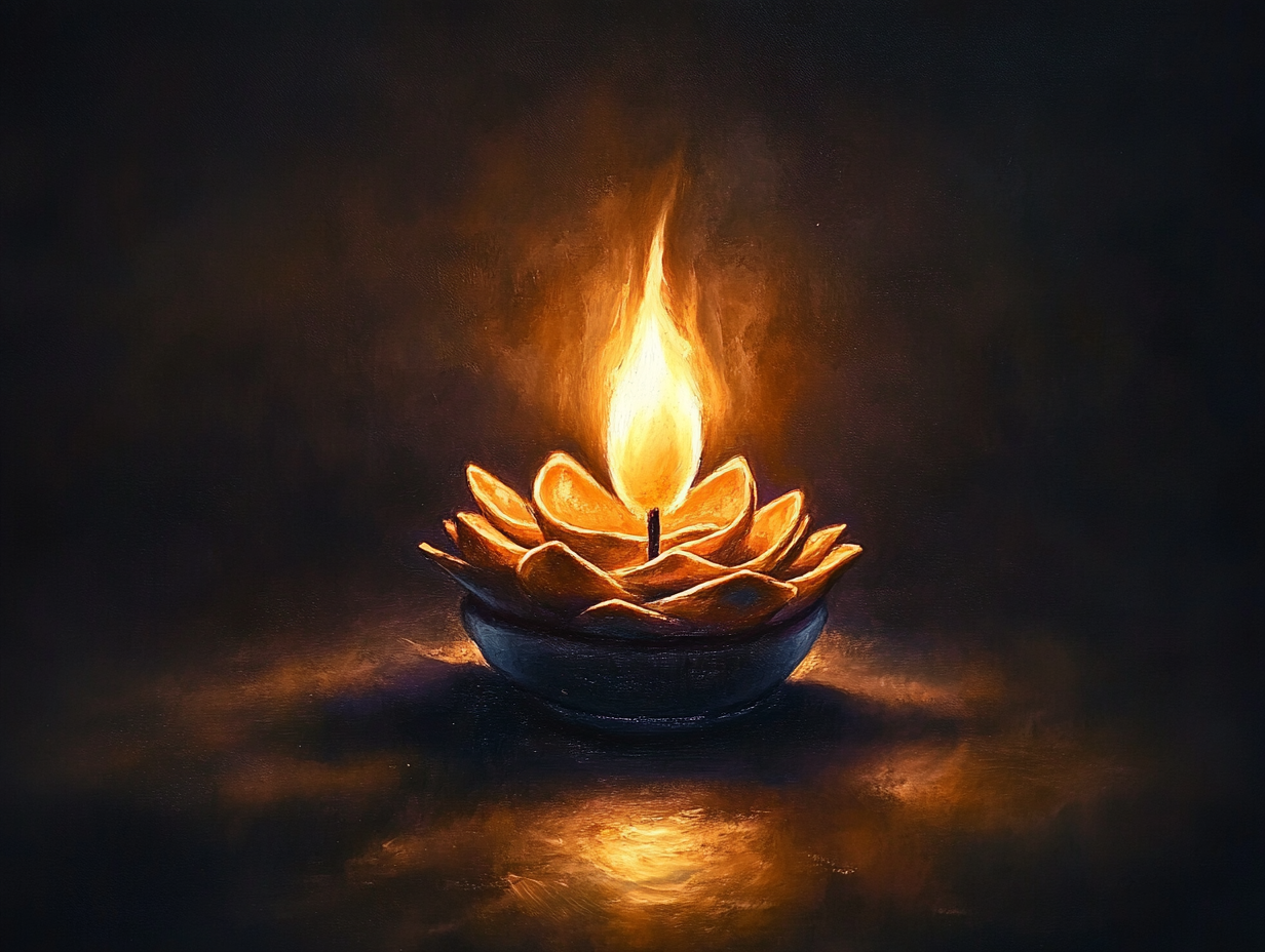 A steady flame glowing brightly in the dark, symbolizing commitment and resilience as the fuel for progress.
