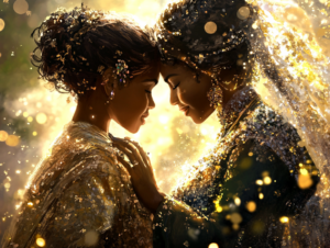 A woman offering comfort and healing energy to another, symbolizing emotional and spiritual restoration.