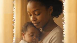 Mother gently holding her baby close, symbolizing the nurturing, comforting power of love.