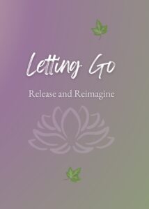 Front cover of the “Letting Go” hardback journal featuring a purple-to-sage gradient, soft lotus design, and falling ivy leaves