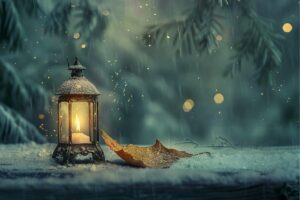 Soft winter scene symbolizing memory and release, with gentle golden light and reflective elements representing honoring the past and letting go.