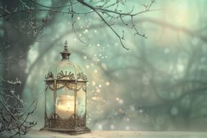 Winter scene symbolizing emotional boundaries with warm golden light and soft sage tones, representing gentle protection and care.