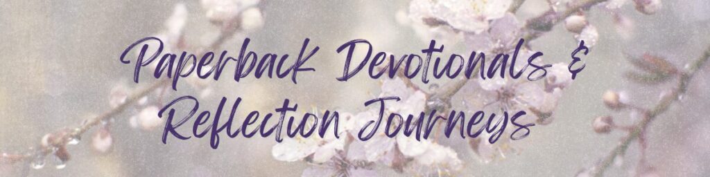 Paperback Devotionals banner with soft cherry blossom background and elegant purple script.