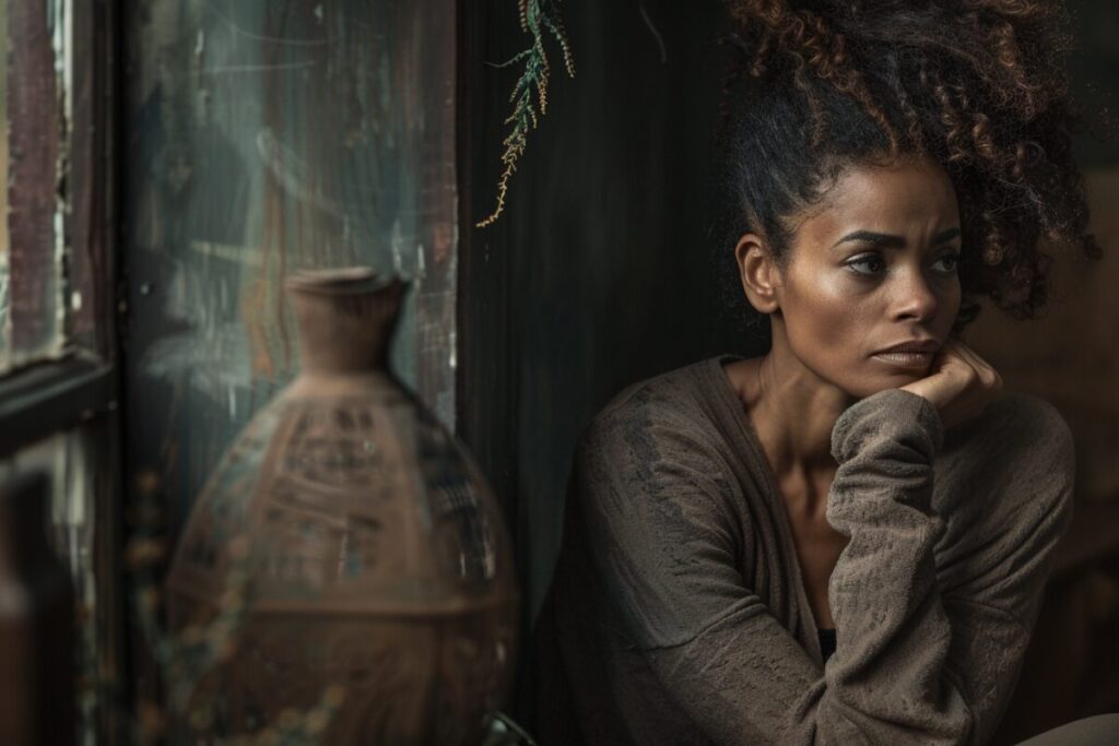 Woman resting quietly in soft natural light, reflecting emotional fatigue and the need for gentleness