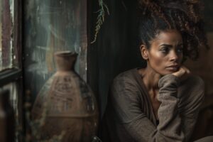 Woman resting quietly in soft natural light, reflecting emotional fatigue and the need for gentleness