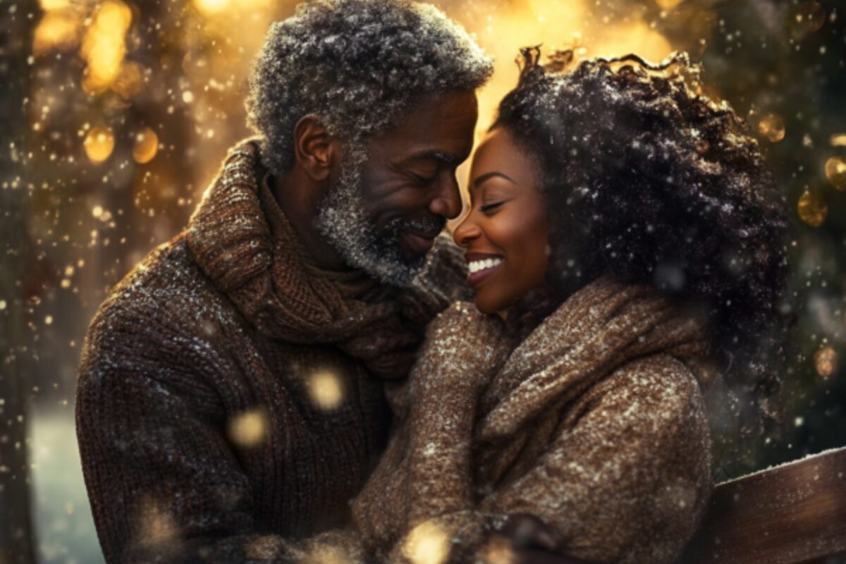 A Shared Spark — Finding Light in Each Other Two people sharing a quiet moment of warmth and connection during winter, symbolizing shared light and companionship.