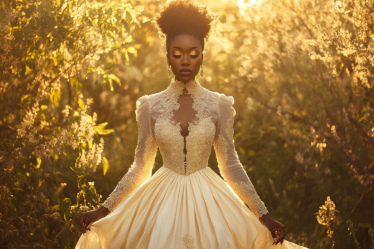Honoring Your Journey — Standing in Grace and Becoming A woman standing in a flowing gown surrounded by golden light, symbolizing self-honor, reflection, and reverence for one’s journey.