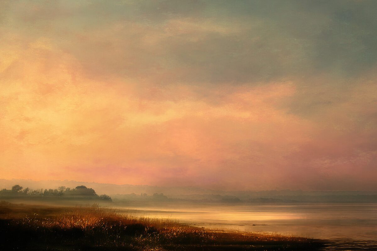 Soft morning light just after dawn, the sky gently illuminated in warm gold and pale peach tones, symbolizing renewal, steady hope, and mercies made new.