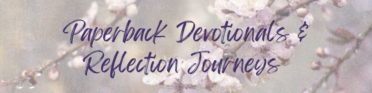 Paperback Devotionals banner with soft cherry blossom background and elegant purple script.